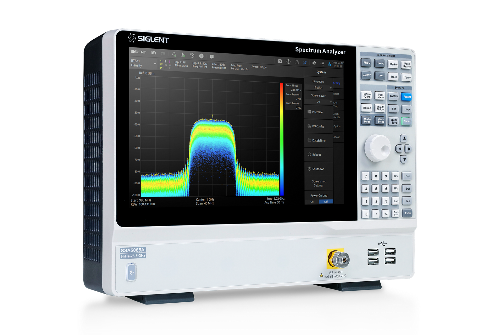 SIGLENT SSA5000A spectrum analyzer measurement display